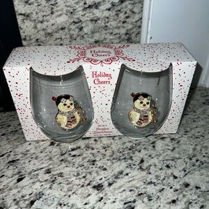 2 Holiday Stemless Wine Glasses